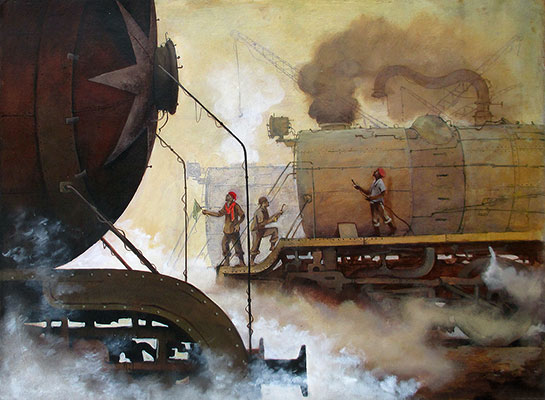 Locomotive 2, 46 x 34, Acrylic on Canvas  by Kishore Pratim Biswas