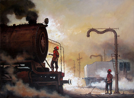 Locomotive 4, 46 x 34, Acrylic on Canvas  by Kishore Pratim Biswas