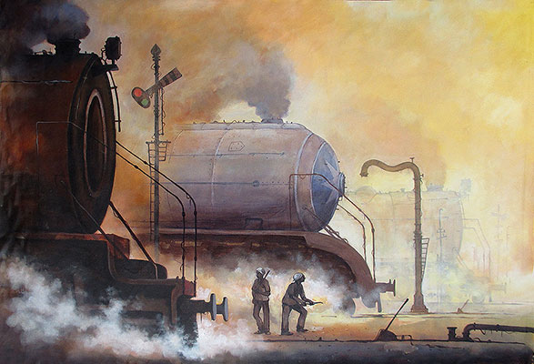 Locomotive 5, 46 x 34, Acrylic on Canvas  by Kishore Pratim Biswas