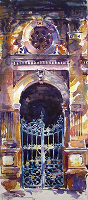 Iron Gate by Mukhtar Kazi, 7 x 16, Water colour on Paper