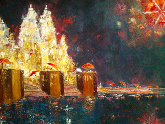 Banaras, 28 X 39, Oil on Canvas  by Utpal Mazumder