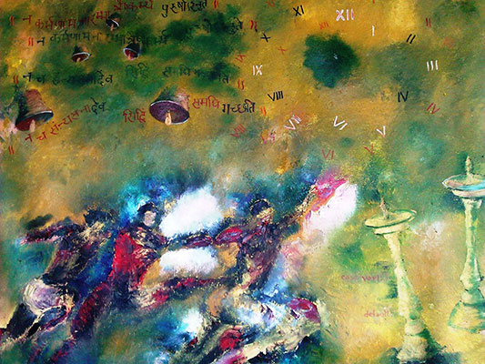 Gita & Action - 1, 36 x 48, Oil on Canvas  by Utpal Mazumder