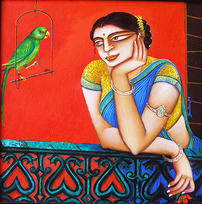 Charulata, 18 x 18, Acrylic on Canvas by Gautam Mukherjee