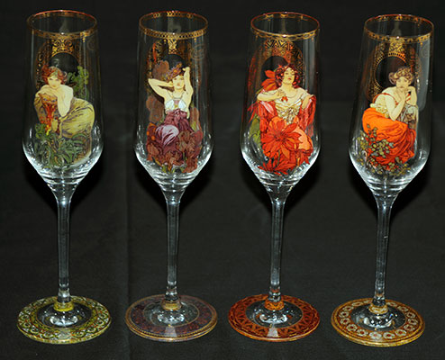 A replica of the painting by Alphonse Mucha on the Wine Glasses by Studio Abstract