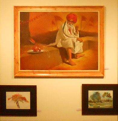 The exhibition of paintings by Sachin Sutar, Iqbal Bagwan and Chetan Chougule