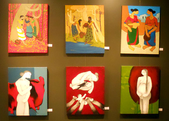 The exhibition of paintings by Sachin Sutar, Iqbal Bagwan and Chetan Chougule