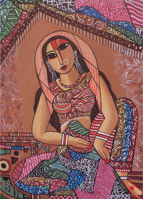 WEAVING-II,  24 X 30 inch, Acrylic on Canvas by Arunesh Chaudhary