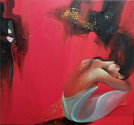 SITUATION-I, 36 x 36 inch, Acrylic on Canvas by Manik Chandra Kandar