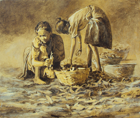 Dried Fishes,14''x 18'', Acrylic on canvas by Amar Shankardas