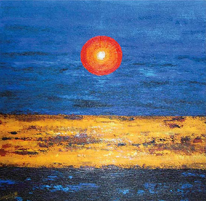 Sun, 24 x 24, Acrylic on Canvas  by Subhash Wagh