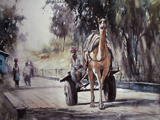 My Camel, 22 x 30, Water Colour on Paper by Swaraj Das