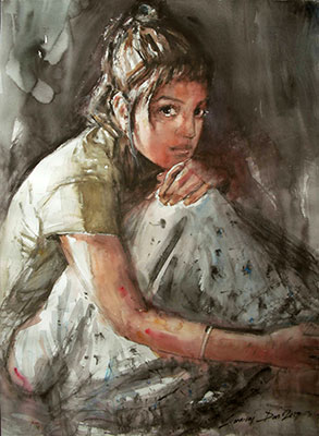 The Girl - 1, 22 x 30, Water Colour on Paper by Swaraj Das