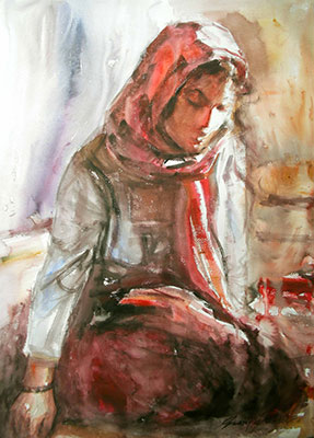 The Girl - 2, 22 x 30, Water Colour on Paper by Swaraj Das