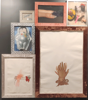 Mithu Sen
Sleight of hand, 2008-2009
Mix-media drawings and photograph-collage in various frames
One large mixed media drawing of 48" x 35" (with Velvet frame)
Two mixed media photo-collage of 21" x 16" (with Velvet frames)
one photo collage of 17" x 14.5"
one mixed-media drawing of 10" x 8" on an antique metal frame
                        